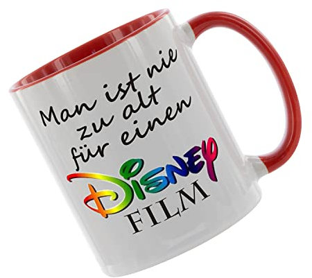 Crealuxe Kaffeetasse - Man ist nie zu alt für einen Disney Film - Spruchtasse, Bürotasse, bedruckte Keramiktasse, Tasse mit Spruch, Hochwertige Kaffeetasse (Rot)