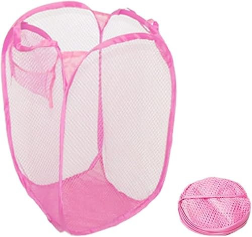 Homeshopa Laundry Baskets Pop Up Mesh Washing Bag, Foldable Dirty Clothes Baskets with Handles&Side Pocket, Collapsible Toy Tidy Storage Organiser, Great for Kids Room, College Dorm Travel (Pink)