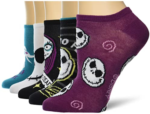 Disney Nightmare Before Christmas 5 Pack No Show Socks Chaussettes décontractées, Blanc, Bleu Sarcelle, Multicolore, 42-44.5 EU Femmes