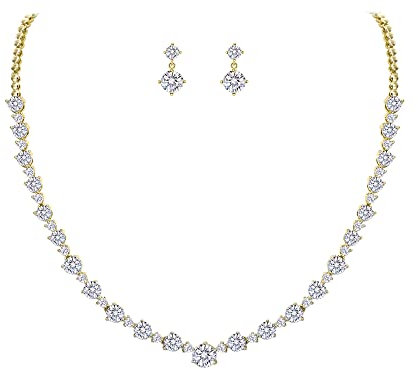 EVER FAITH Zirkonia Schmuckset Elegant Schmuck für Damen Party Daily Outfit Hochzeit Geschenk runde Schliff Cubic Zirconia Klar 14K Gold plattiert Braut Halskette und Ohrringe Set