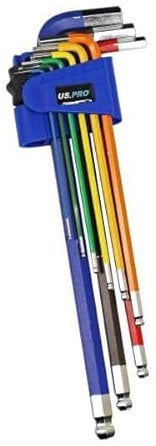 US PRO 9pc Multicolour Extra Long Metric Ball End Hex Key Set 1634
