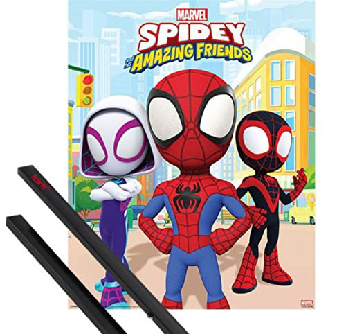 1art1 Spider-Man Mini-Poster (50x40 cm) Spidey and His Amazing Friends Power of 3 + EIN Paar Posterleisten, Schwarz
