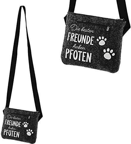 Cepewa Hunde Leckerli Tasche Freunde | Filz anthrazit 22,5x19x1,5cm | Umhängetasche Reißverschlussfach (1 x Hunde Leckerli Freunde anthrazit)