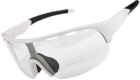 SAWUTPV Fahrradbrille Selbsttönend Winddicht UV400 Schutz Polarisierte Fahrrad Sportbrille Photochromatisch Sonnenbrille für Herren Damen (weiß)