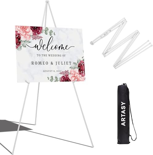 ARTASY 63-Zoll-Staffelei-Ständer für Hochzeitsschilder, Poster, tragbare Künstler-Staffelei zum Malen von Leinwand, Stativ für Zuhause und Büro, unterstützt 2,3 kg, Weiß, 1 Stück/Packung