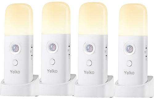 YELKO Motion Sensor Night Lights, Rechargeable nightlights Battery Operated, Dimmable Table lamp with 5 Levels Brightness Adjustable, Cordless Dimmable LED Nursery Night Lights for Home(4Pack)