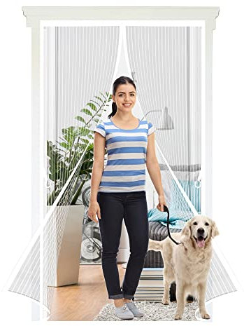 Zanzariera Magnetica per Porte 95 x 210 cm Tenda Magnetica Zanzariera Porta Facile da Installare per Ideale per Porte da Balcone, Cantine, Terrazze, Bianco