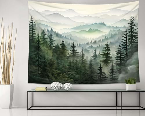 QGHOT Wandteppich mit Bergmotiv, Naturlandschaft, Wald, Wandteppich für Schlafzimmer, Wohnzimmer, Büro, Wandkunst, Heimdekoration, 203,2 x 152,4 cm