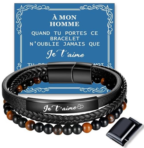 Jbniuay Idee Cadeau Homme Bracelet Homme Cadeau Anniversaire Homme Cadeau Noel Homme Cadeau Papa Grand Pere Mari Copain Couple Saint Valentin Fete des Peres