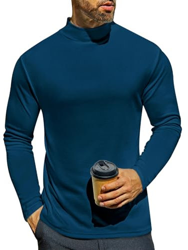 Ekouaer Herren Langarmshirt Thermo Langarm Unterhemd Warm Basic Rollkragenpullover Männer Thermoshirts Winter Oberteil Blau S