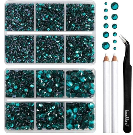 BEADSLAND pedreria hotfix,6080PCS piedras azul strass termoadhesivas diamantes cristales para manualidades,Kit mixto de 6 tamaños con lápiz de cera y pinzas,SS6-SS30,Circón Azul Rhinestones