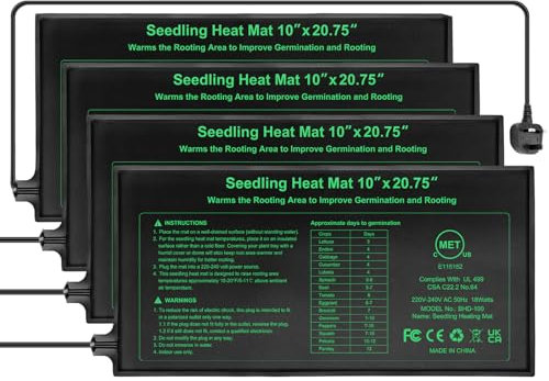 RC SLL Seedling Heat Mat 10 x 20.75,Waterproof Plant Hydroponic Heating Mat for Seed Starting,Plant Germination and Reptile with Power-Off Protection(4 Pack)