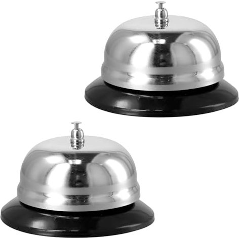 Campanello da Tavolo, 2 Pezzi Campanello Reception, 10cm Campanello da Banco, Campana di Servizio in Metallo per Cucina Bar Gioco Portineria Scuole
