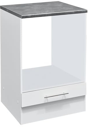 Eddy Moderner Herdumbauschrank in Weiß matt, Metallic Grau - Geräumiger Küchenschrank mit viel Stauraum - 60 x 90 x 60 cm (B/H/T)