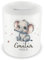 Samunshi® Kinder Spardose mit Namen und Baby Elefant als Motiv für Kinder - Jungen und Mädchen Sparschwein 330ml weiß