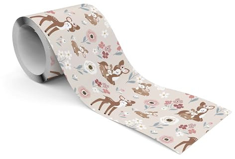 Muralo - Selbstklebende Bordüre - Tapetenbordüre Wandbördure - Dekorative Wandtatto für Wände, Möbel, Decken, Tapeten, Wandverkleidungen, Türen - Hirschkalb, Blumen - Br.10cm x Hö.300cm