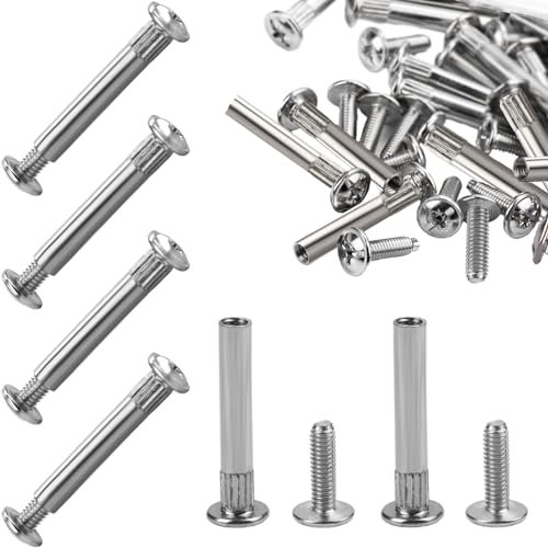 200 tornillos de conexión para muebles, conectores de armario, tornillos de conexión niquelados, M4, 23-32 mm (100 tornillos para muebles, 100 tornillos de casquillo), conector de cuerpo con manguito