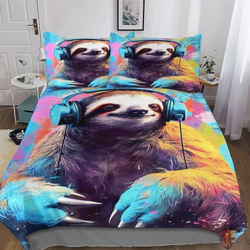 PAZZK Faultier Bettwäsche Premium Atmungsaktive Angenehme Bettbezüge, Mit Reißverschluss Bettdeckenbezug, 3teilig Bettbezug + Kissenbezug King (220x240cm)