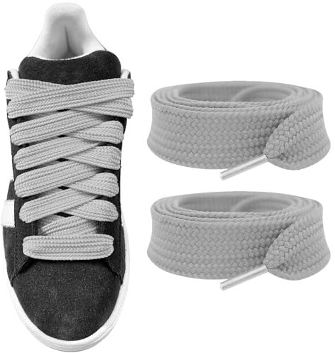 UamGlsob 15mm Breite Schnürsenkel für 00s Sneakerschuhe, Dicke Breit Flache Flach Ersatz Schuhbänder für Turnschuhe, Fat Laces Shoelaces (Gray, 54/140cm)