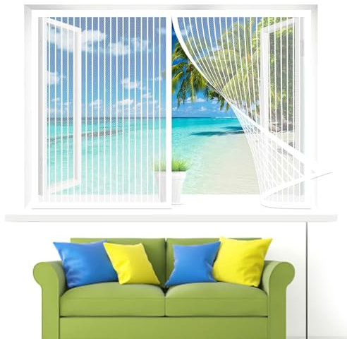 Mosquitera Magnética para Ventana 210 x 75 cm, Autoadhesivo Mosquitera Puerta Magnetica Protección Contra Mosquitos y Moscas para Prevenir Mosquitos y Insectos Anti-Mosquito, Blanco
