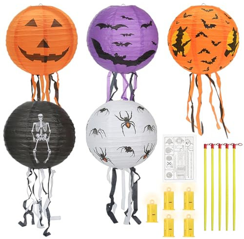 5 Stück Halloween Lampions, LED Halloween Laterne, Kinderlaternen für Umzug, Kürbis Laterne, Halloween Accessoires Kinder, Faltbare Halloween Kürbis Papierlaterne für Home Party Halloween Deko
