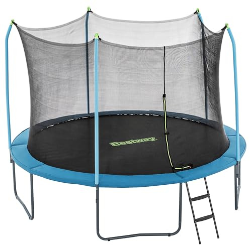 Bestway Trampolin Xtreme Air, Ø 366 x 278 cm, ab 6 Jahren, Sicherheitsnetz, pulverbeschichteter Stahlrahmen, UV-beständige Materialien, 70 verzinkte Federn, Leiter, Bodenverankerungen, Federspanner