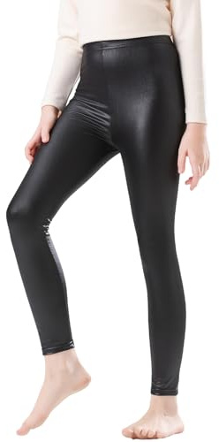 CVVTEE Kunstlederhose für Mädchen, Stretch-Leggings, Strumpfhose, Kinderhose, Schwarz, 14