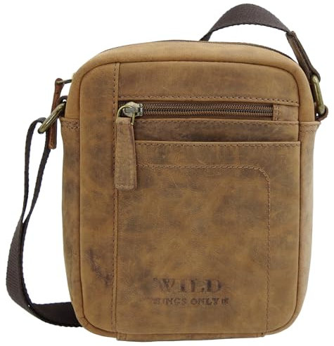 WILD THINGS ONLY !!! - Rustikal Optik Herren Leder Umhängetasche Kleine Schultertasche Männer Crossbody Messenger Bag Braun