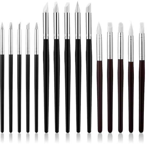 Set di 15 pennelli in silicone per pittura numerica, set di pennelli professionali in gomma, strumento per modellare, pasta modellabile, strumento di ceramica, per fai da te, stampi
