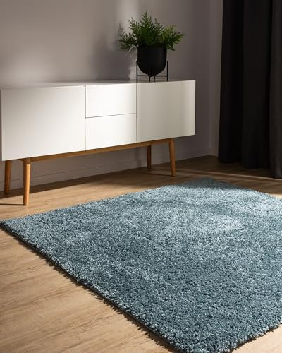 benuta Basic Hochflorteppich Teppich Wohnzimmer Sohari - Blau 200x200 cm - Minimalistischer Look - Weich & Waschbar - Für Schlafzimmer, Flur oder Esszimmer - Geeignet für Fußbodenheizung