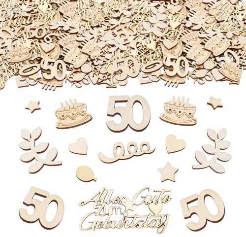 ParPix 100 Stück Holz Konfetti 50. Geburtstag Deko, Groß 1,5-6cm, Streudeko, Tischdeko, 50. Geburtstag Mann & Frau