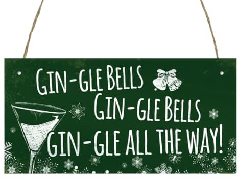 Second Ave Funny Gin-gle Bells Christmas Xmas Wooden Hanging Decoration Festive Home Sign Plaque