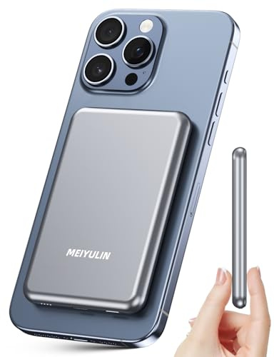 MEIYULIN 5000mAh Magnetische Wireless Powerbank für iPhone, Tragbares Ladegerät für Magsafe Akku Pack Kompatibel mit iPhone 16 Pro Max/16 Pro/16/15/14/13/12 Serie
