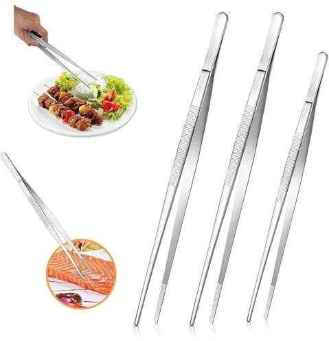 3 PCS Chef Tweezers, Stainless Steel Kitchen Tweezers, Kitchen Tweezers with Serrated Tips, Extra-Long Cooking Tweezers, Fine Cooking Tweezer, Food Handling Tweezers, Multi-Purpose Tweezers 30cm,20cm
