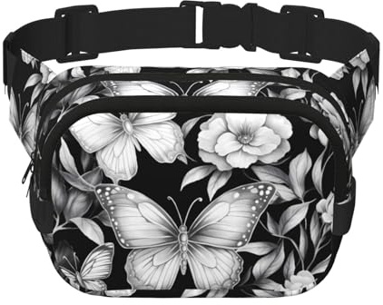 Mexpekil Bauchtasche, Retro-Stil, Schmetterling, Blumen, Blätter, Bauchtasche, für Damen und Herren, wasserdicht, modisch, mit verstellbarem Riemen, Crossbody-Gürteltasche zum Laufen, Wandern,