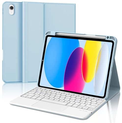 IVEOPPE Hülle mit Tastatur für iPad A16 11 Generation 2025/10 Generation 2022, Bluetooth Magnetische Tastatur für iPad 11./10. Gen (11/10.9 Zoll) Con Touchpad, QWERTZ Layout Keyboard, Blau