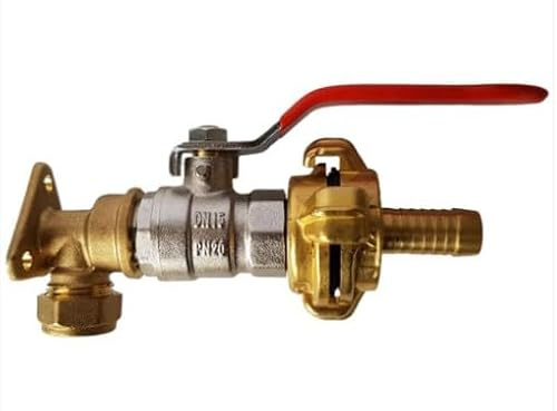 15mm Brass Wall Flange Kit with Lever Valve + Geka 13mm Barbed Set - to Easily Create a New Garden Outlet from Your Copper Pipe Water line.