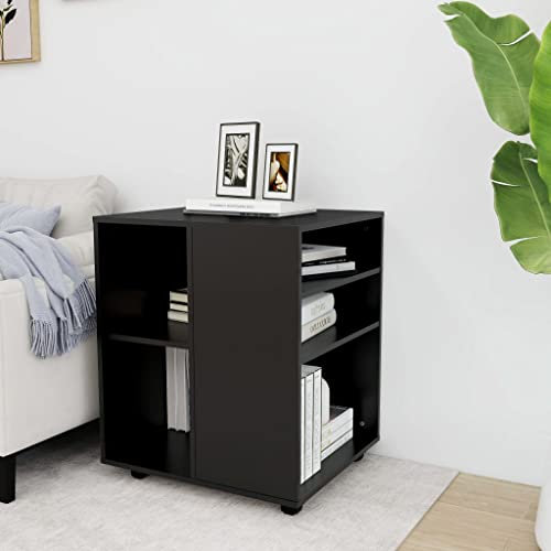 OHOOWOO Rollschrank Schwarz 60x53x72 cm Holzwerkstoff,Modernes Rollcontainer für Drucker und Schreibtischzubehör in Schwarz Aufbewahrungsschränke, Schließfächer