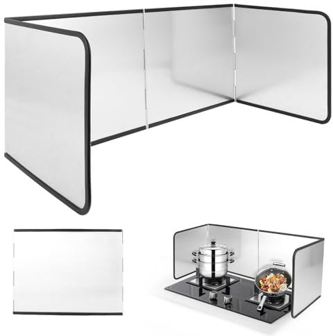FoiiLiio Protector Salpicaduras Cocina, Protector Salpicaduras Pared con Revestimiento Antiadherente, 4 Lados Antisalpicaduras Cocina, Plata, Plegable, para Cocina, Asado, Fregadero (76 * 38 * 29cm)