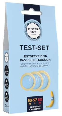 MISTER SIZE Kondome – Extra Dünn & Hauchzart – Gefühlsecht & Extra Feucht – Perfekte Passform – Aus Naturkautschuk-Latex für Natürliches Gefühl & Höchste Sicherheit (3er Pack, Test-Set mit Maßband)