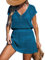 CUPSHE Women's Crochet Cover Up Swim Beach Button Short Sleeve Mini Dress Beachwear B-Deep Teal M