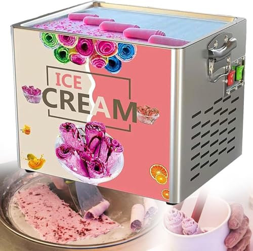 LPONAA Máquina Comercial para Hacer Helados Enrollados De 330 W, 30 X 25 Cm, para Yogur, De Acero Inoxidable, Ideal para Bares, Cafeterías Y Pastelerías.
