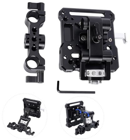 NICEYRIG V Mount Battery Plate with 15mm Dual Rod Clamp,V Lock Battery Mounting Plate with Adjustable Arm &1/4-20 Threaded Holes for 15mm rod,most V-batteries