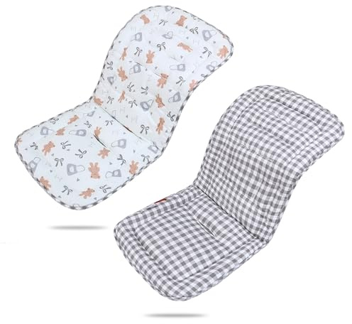 LAT Colchoneta Silla Paseo, Almohadilla Reversible para Cochecitos, Suave y Transpirable Algodón Funda Carrito Bebe Universal, Cojín Doble Cara para Silla de Auto y Carrito (Oso)