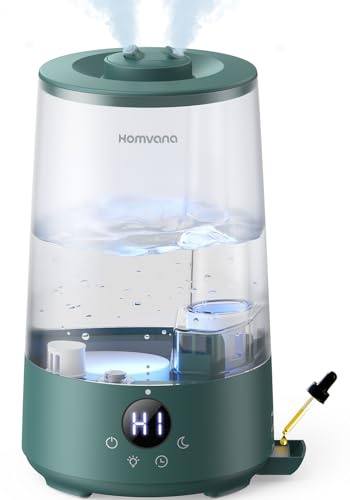 Homvana Luftbefeuchter Schlafzimmer Top-Fill, 3.6L 360°Cool Mist 34H Dauerhaft, Ruhig 16dB (SilentSpary) Klein, Kinderzimmer Baby, BPA Free, Aromadiffusor für Pflanzen 7-Color Night Light (Dunkelgrün)