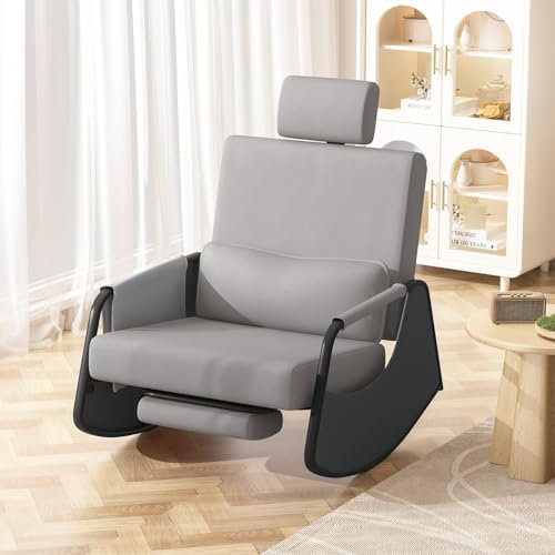 YODOLLA Rocking Nursing Chair with Footrest, Adjustable High Back Armchair for Adults, Comfy Glider Chair for Mum, Breastfeeding, Reading - Living Room & Bedroom Dark Grey