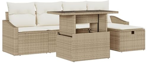 vidaXL Rattanmöbel Set in Beige für draußen, mit Polyesterkissen und Stauraum, im modernen Stil, rechteckig und wetterfest – perfekt für Garten und Terrasse.