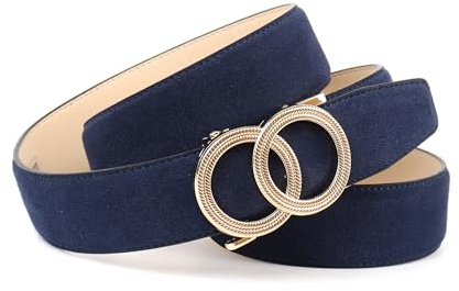 Anthoni Crown Damen Automatikgürtel – Veloursleder in Royalblau, 3,5 cm breit, goldene Zwei-Ring-Schließe, stufenlos verstellbar, elegantes Accessoire für Alltag & Business