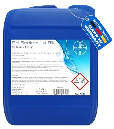 HERRLAN® PH Senker 14,9% – 5 Liter – Flüssiger pH-Senker für Pool & Schwimmbad - Professionelle pH-Regulierung für Chlor- & Salzwasseranlagen - Made in Germany