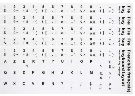 VJUYSW Lot de 5 pièces autocollants pour clavier ultra-fines, Autocollants français anti-poussière, avec en lettres françaises noires, adaptées à tout standard(blanc).